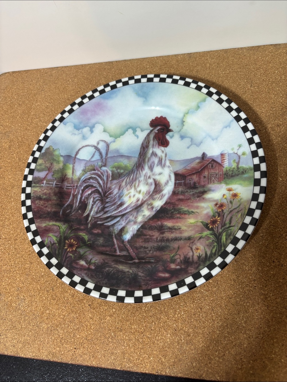 Farmhouse Rooster Decorative Wall Plate - White and Red 8”